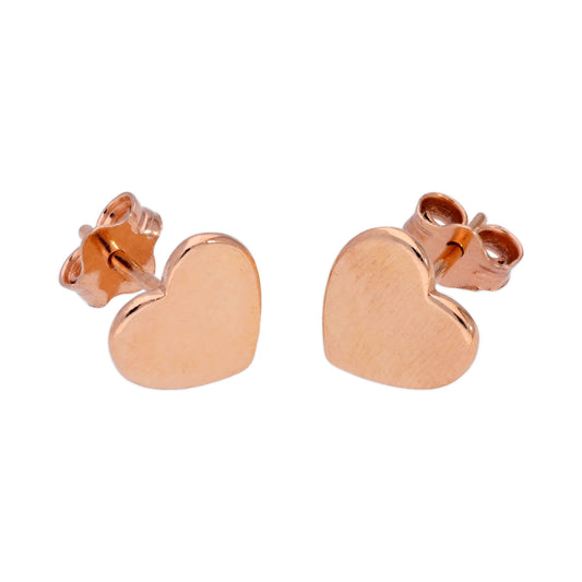 Rose Gold Plated Flat Sterling Silver Heart Stud Earrings
