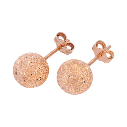 Rose Gold Plated Frosted Sterling Silver Ball Stud Earrings 3-8mm