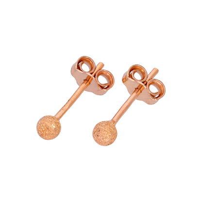 Rose Gold Plated Frosted Sterling Silver Ball Stud Earrings 3-8mm