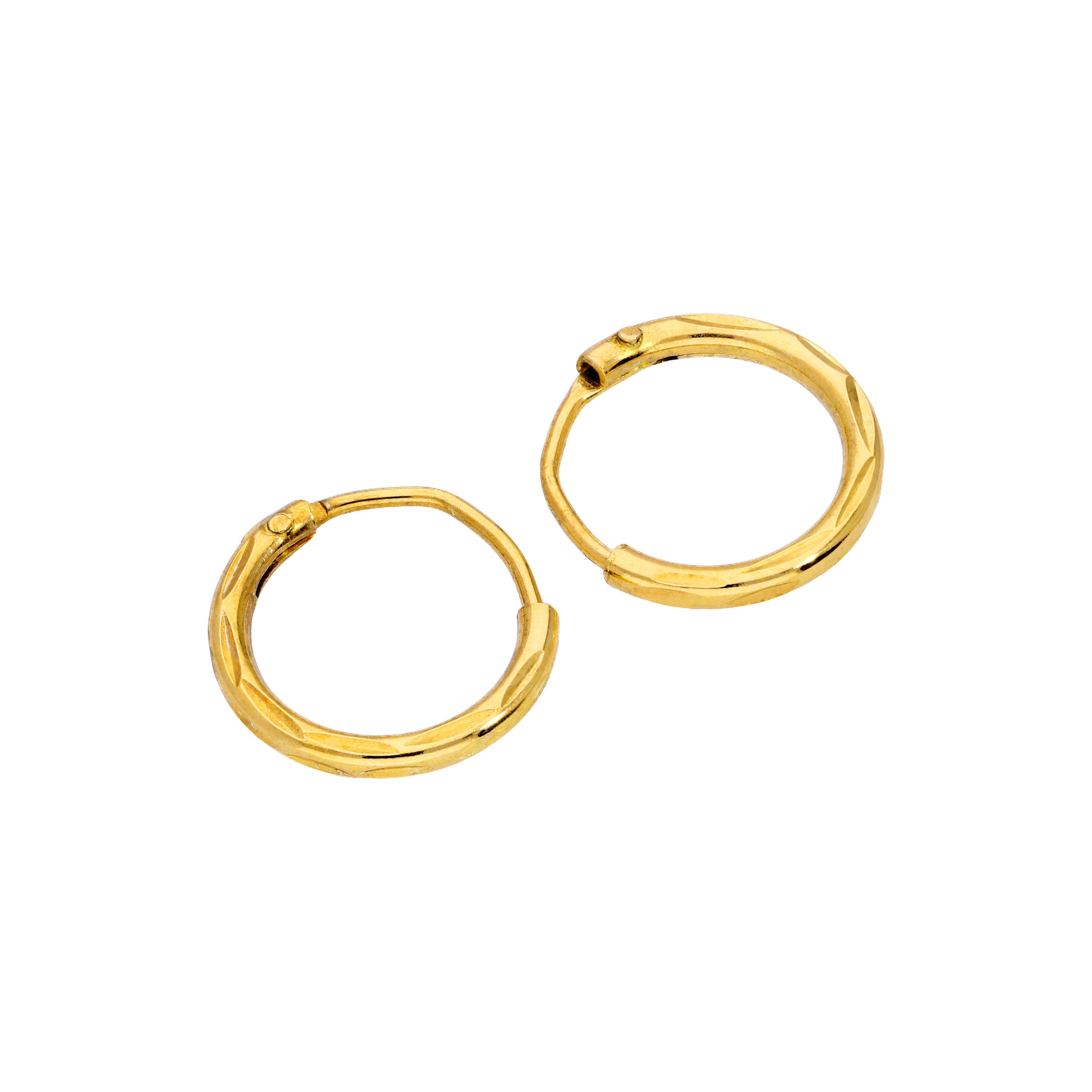 Gold Plated Sterling Silver Diamond Cut Sleeper 8-20mm Hoop Earrings