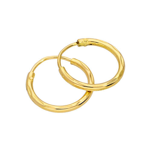 Gold Plated Sterling Silver Diamond Cut Sleeper 8-20mm Hoop Earrings