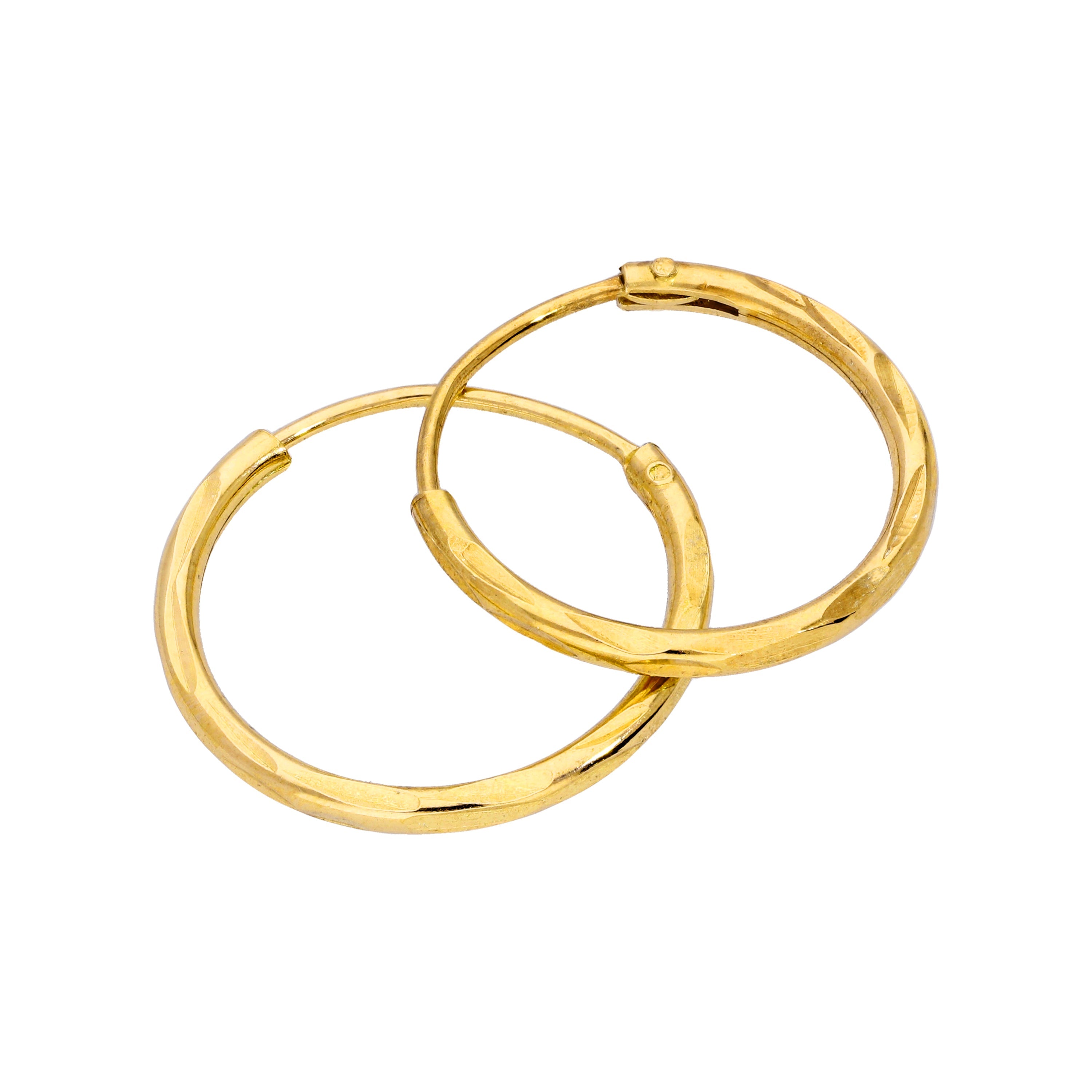 Gold Plated Sterling Silver Diamond Cut Sleeper 8-20mm Hoop Earrings