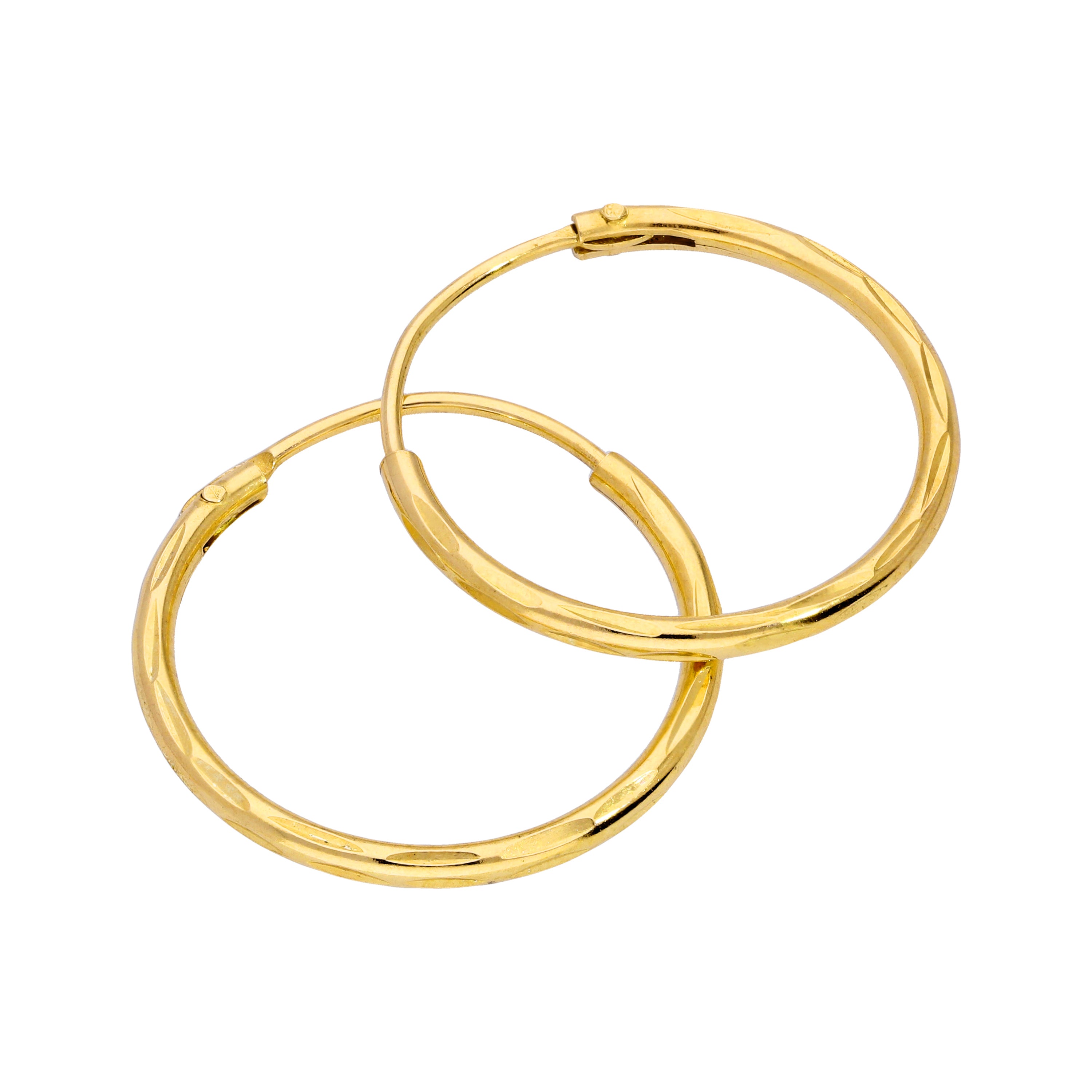 Gold Plated Sterling Silver Diamond Cut Sleeper 8-20mm Hoop Earrings