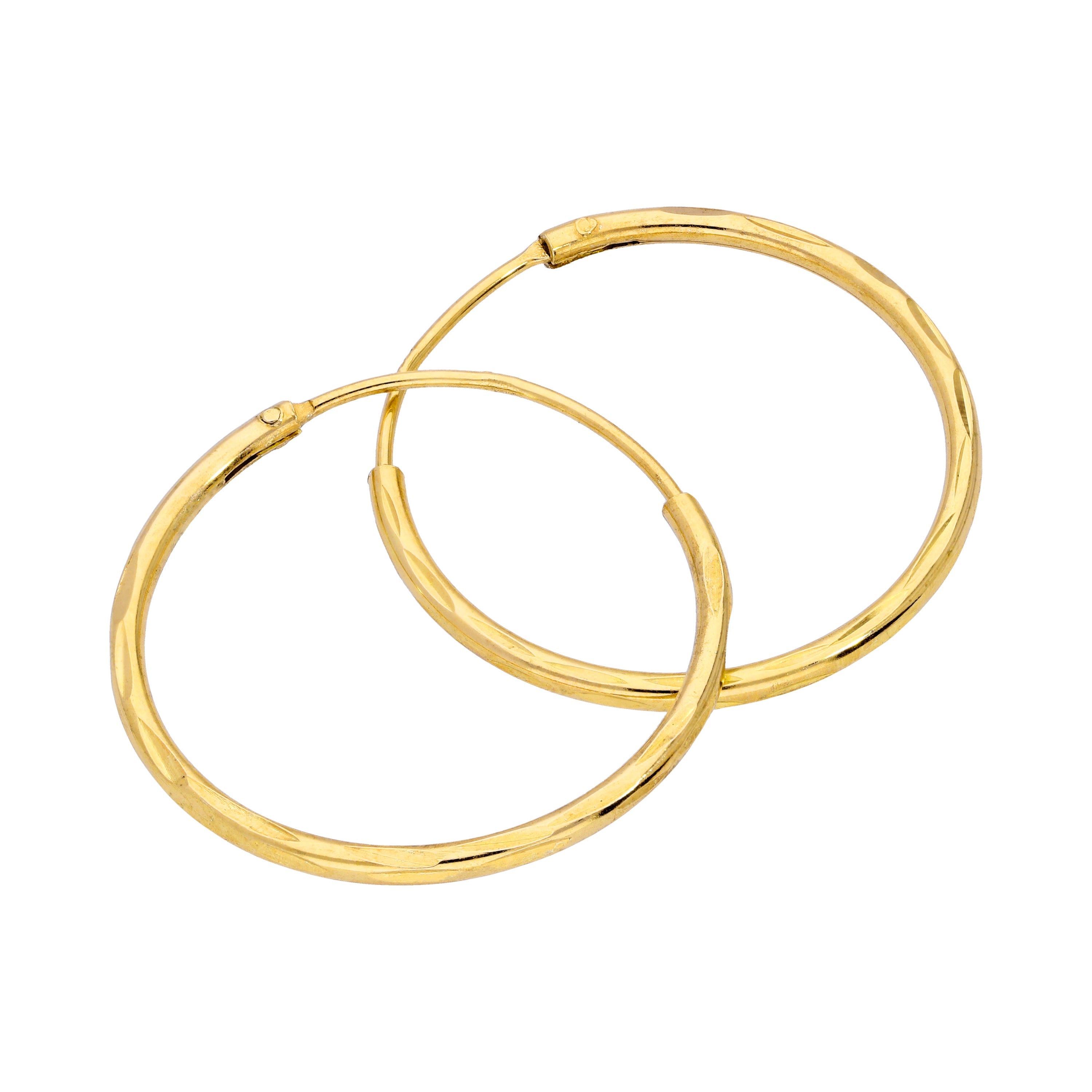 Gold Plated Sterling Silver Diamond Cut Sleeper 8-20mm Hoop Earrings