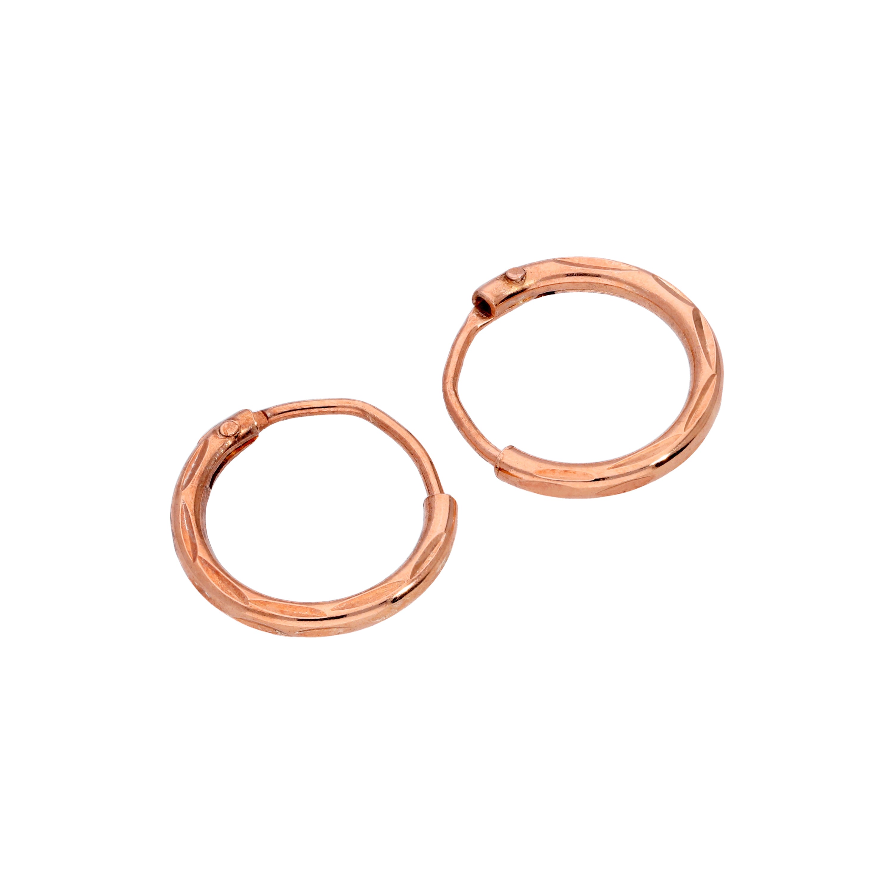 Rose Gold Plated Sterling Silver Diamond Cut Sleeper 8-20mm Hoop Earrings