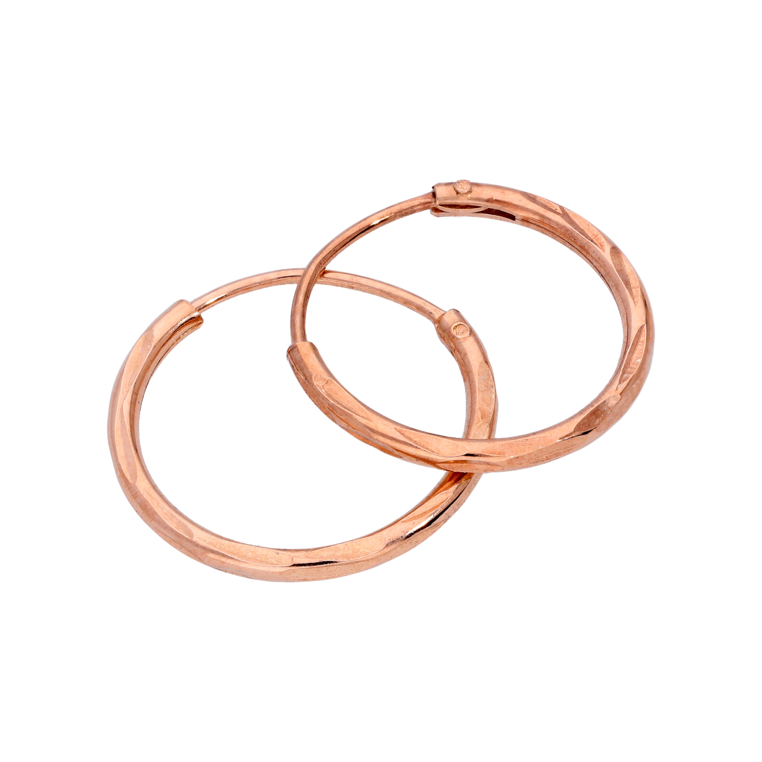 Rose Gold Plated Sterling Silver Diamond Cut Sleeper 8-20mm Hoop Earrings