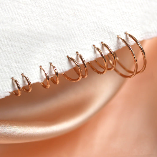 Rose Gold Plated Sterling Silver Diamond Cut Sleeper 8-20mm Hoop Earrings