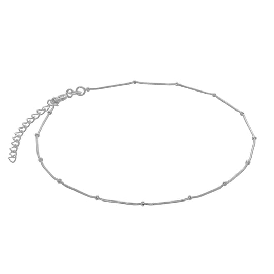 Sterling Silver 1mm Bobble Chain Anklet 9 + 1.5 Inch