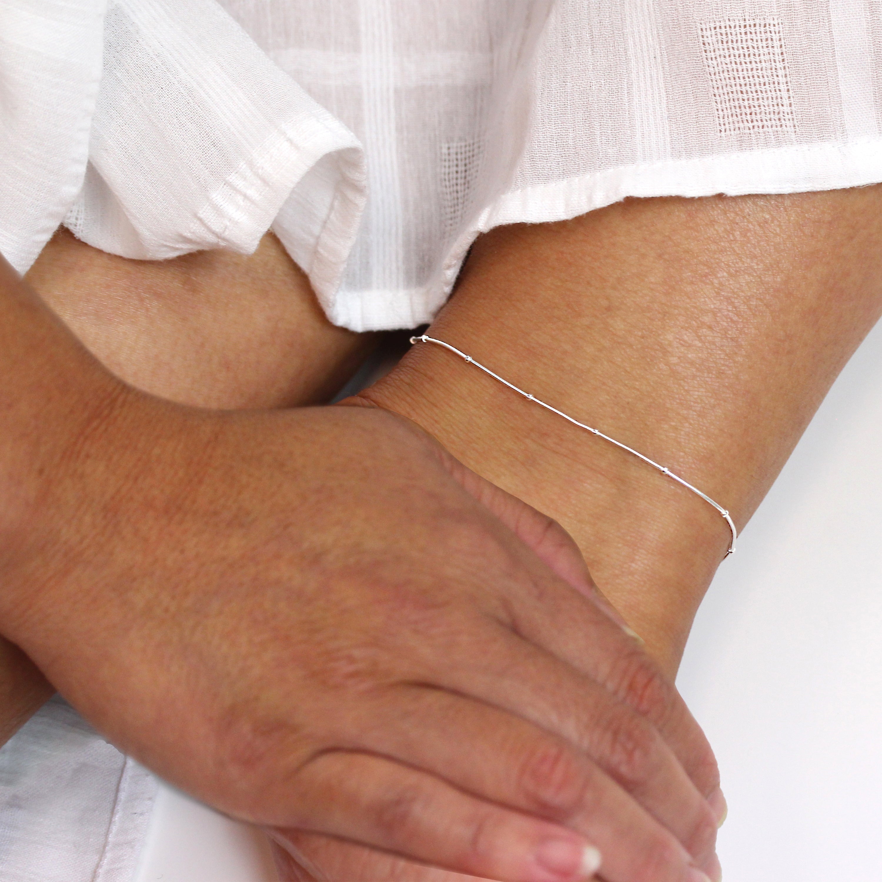 Sterling Silver 1mm Bobble Chain Anklet 9 + 1.5 Inch
