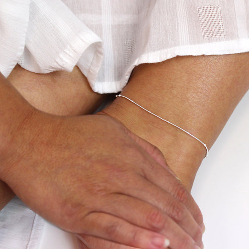 Sterling Silver 1mm Bobble Chain Anklet 9 + 1.5 Inch