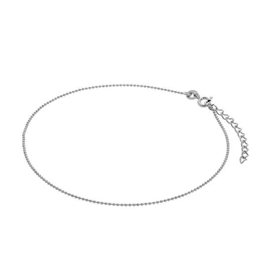 Sterling Silver 1mm Bead Chain Anklet 9 + 1.5 Inches