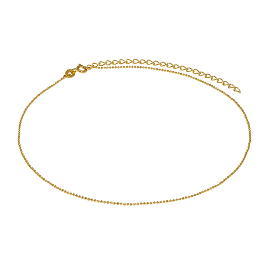 Gold Plated Sterling Silver 1mm Bead Chain Choker 12 + 3 Inches