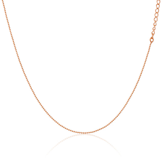 Rose Gold Plated Sterling Silver 1mm Bead Chain Choker 12 + 3 Inches