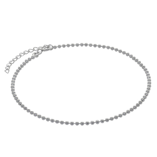 Sterling Silver 2mm Bead Chain Adjustable Anklet 9 + 1.5 Inch