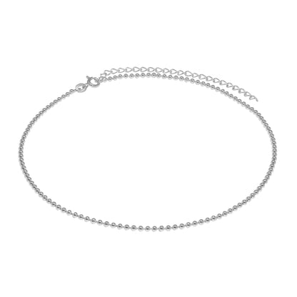 Sterling Silver 2mm Bead Chain Choker 12 Inch + 3 Inch Extender