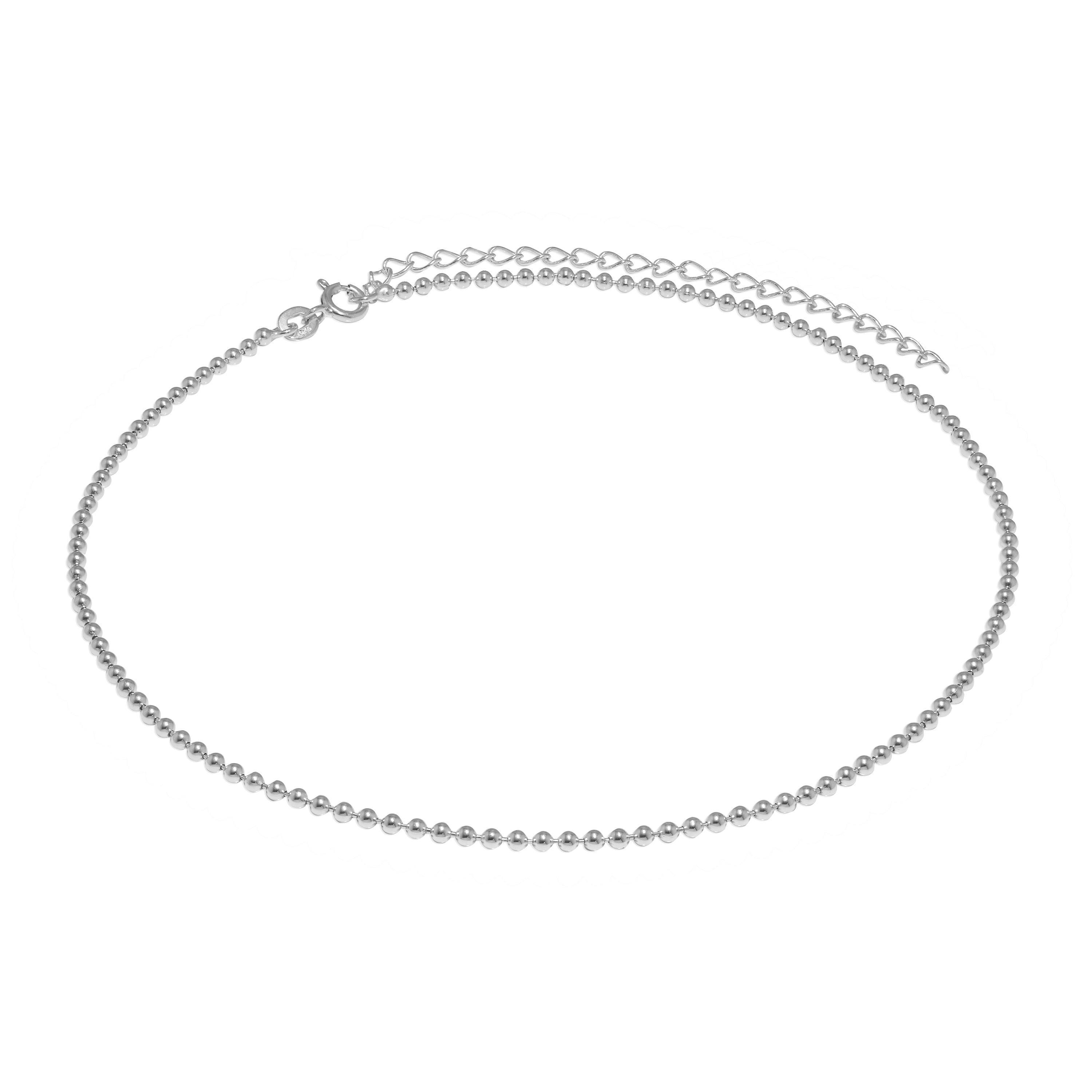 Sterling Silver 2mm Bead Chain Choker 12 Inch + 3 Inch Extender