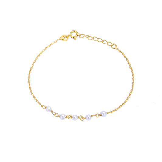 Gold Plated Sterling Silver Fine Bracelet with 3.5mm Pearls