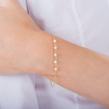 Gold Plated Sterling Silver Fine Bracelet with 3.5mm Pearls