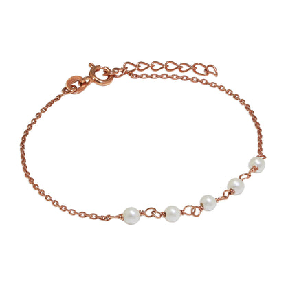 Rose Gold Plated Sterling Silver Fine Bracelet with 3.5mm Pearls