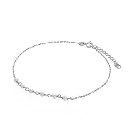 Sterling Silver & Pearl Hammered Trace Anklet 9 + 1.5 Inches
