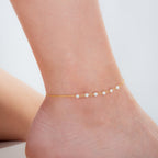 Gold Plated Sterling Silver & Pearl Hammered Trace Anklet 9 + 1.5 Inches