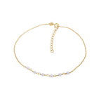 Gold Plated Sterling Silver & Pearl Hammered Trace Anklet 9 + 1.5 Inches