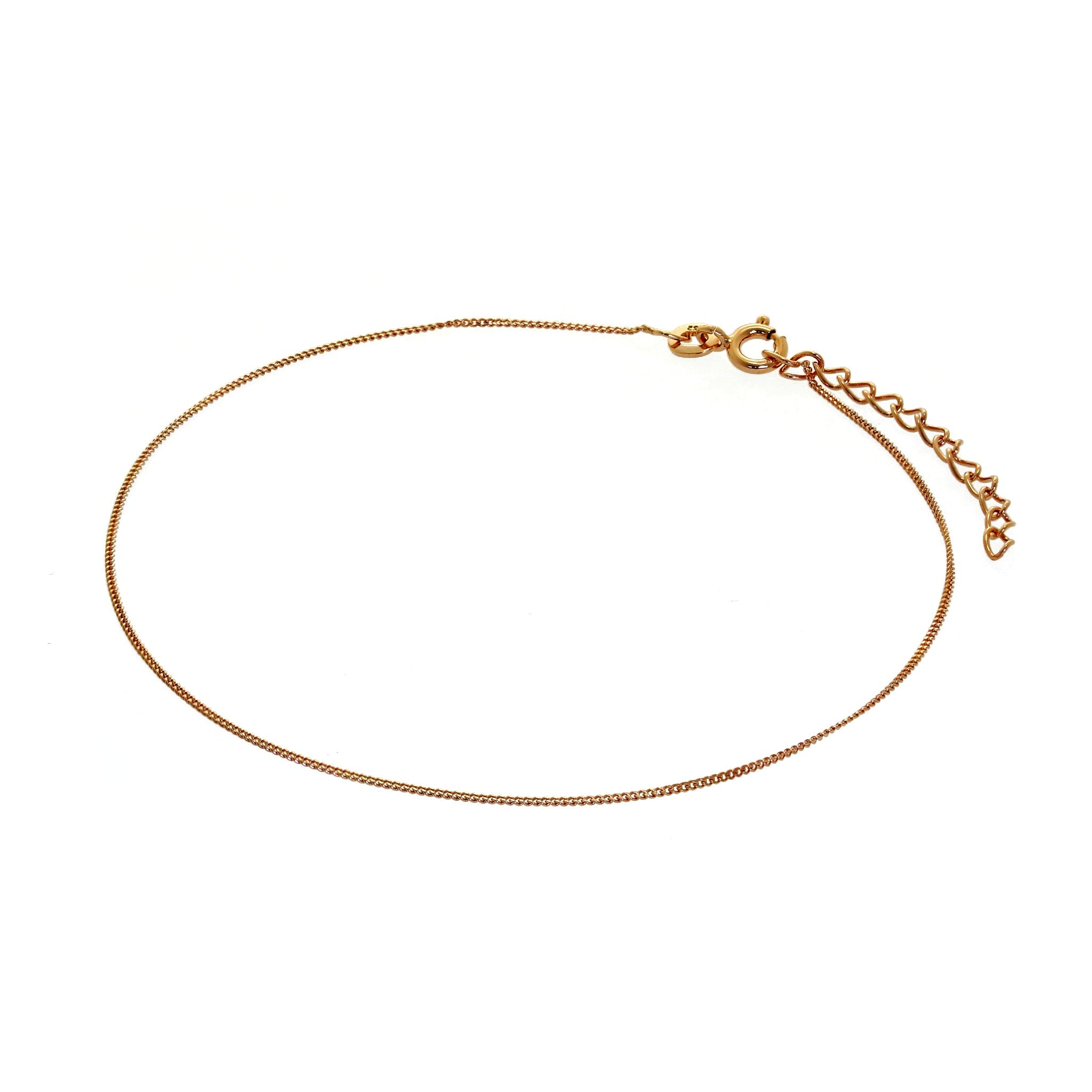 Rose Gold Plated Sterling Silver Diamond Cut Curb Anklet 9 + 1.5 Inches