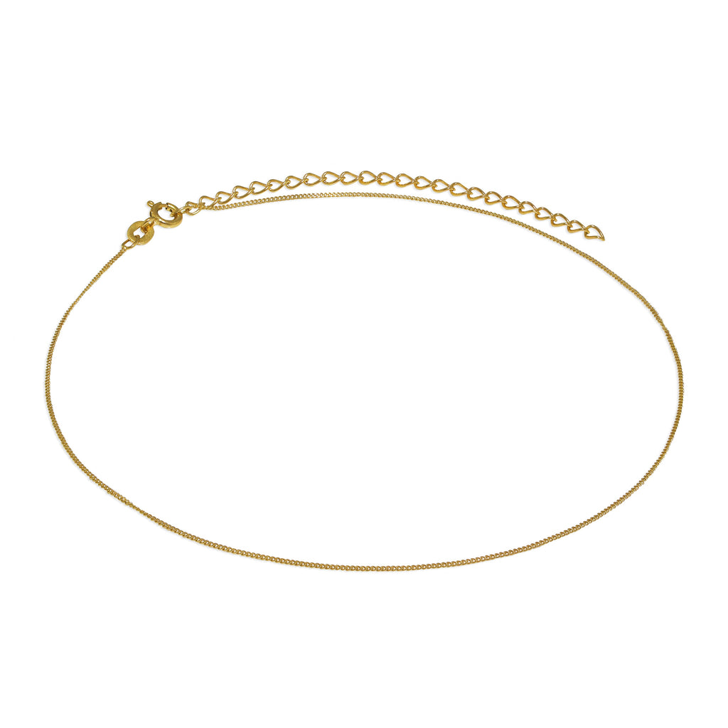 Gold Plated Sterling Silver Diamond Cut Curb Choker 12 Inch + 3 Inch Extender