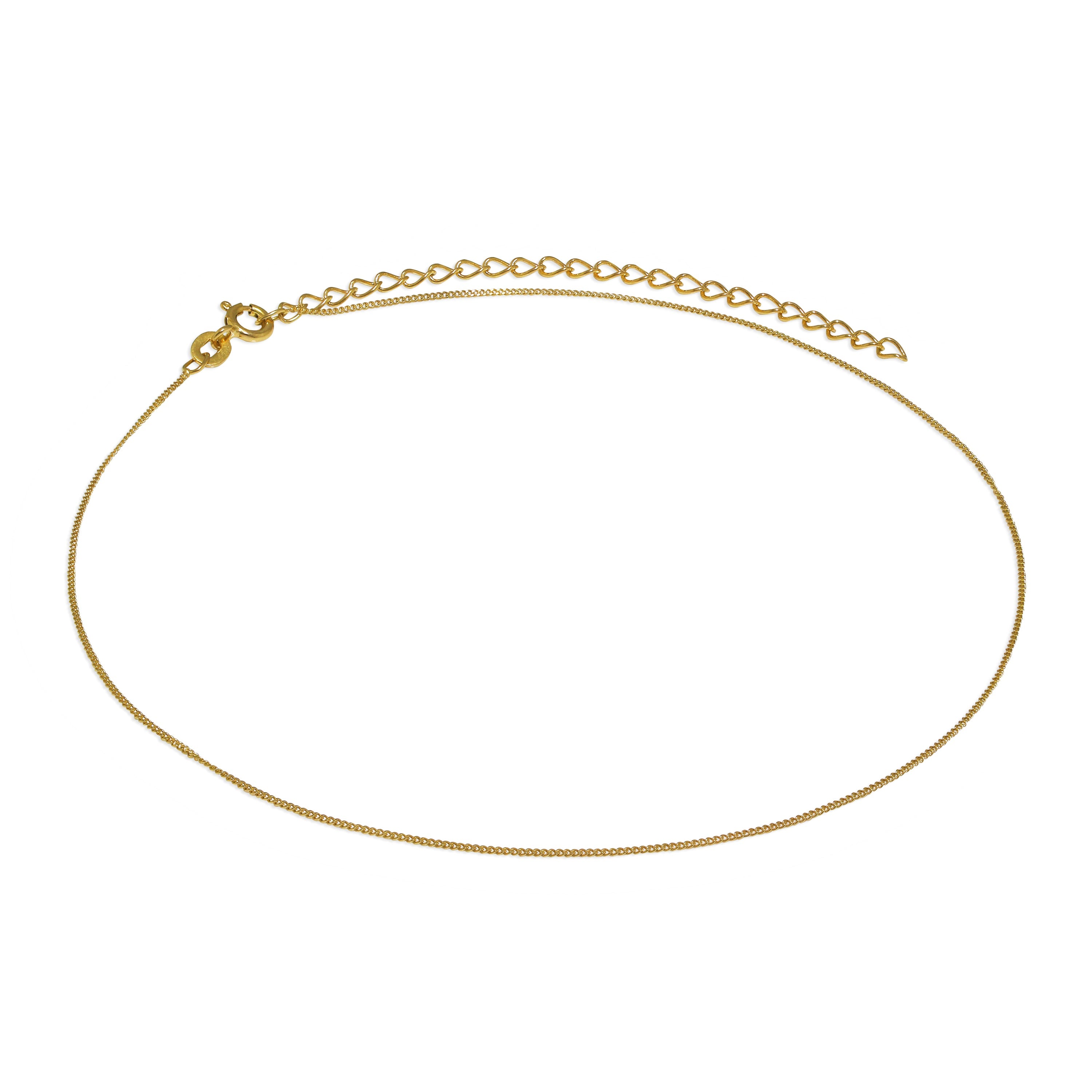 Gold Plated Sterling Silver Diamond Cut Curb Choker 12 Inch + 3 Inch Extender
