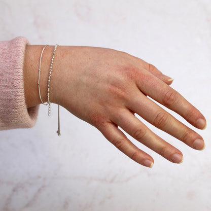 Sterling Silver 10 Inch Bead Chain & Box Chain Adjustable Bracelet