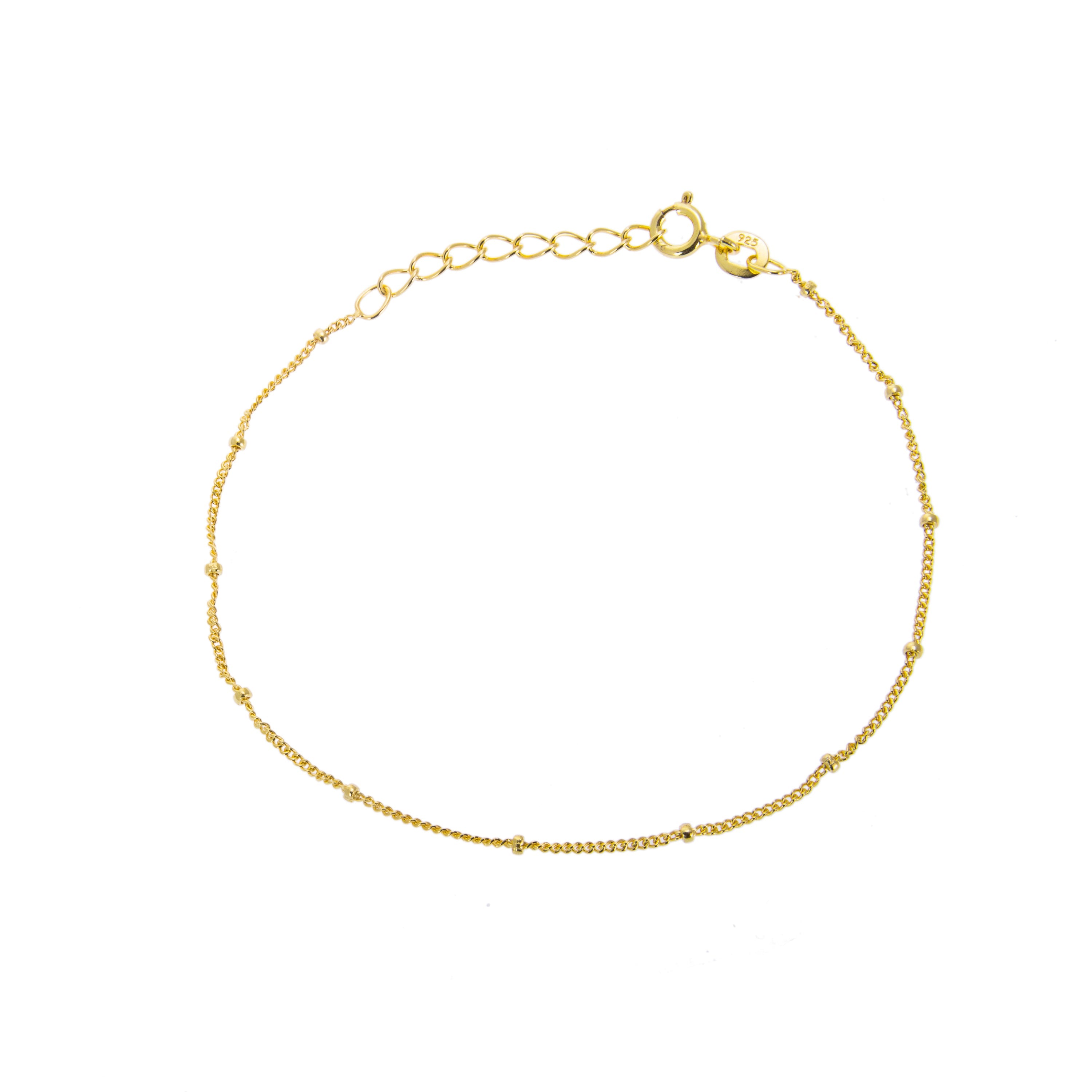 Gold Plated Sterling Silver Beaded Diamond Cut Curb Bracelet