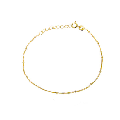Gold Plated Sterling Silver Beaded Diamond Cut Curb Bracelet