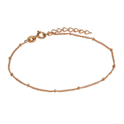 Rose Gold Plated Sterling Silver Beaded Diamond Cut Curb Bracelet