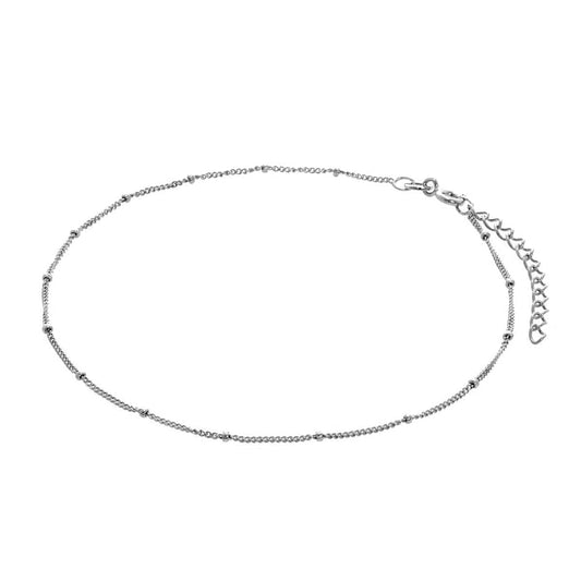 Sterling Silver Bobble Diamond Cut Curb Anklet - 9 + 1.5 Inches