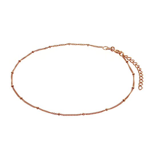 Rose Gold Plated Sterling Silver Bobble Anklet - 9 + 1.5 Inches