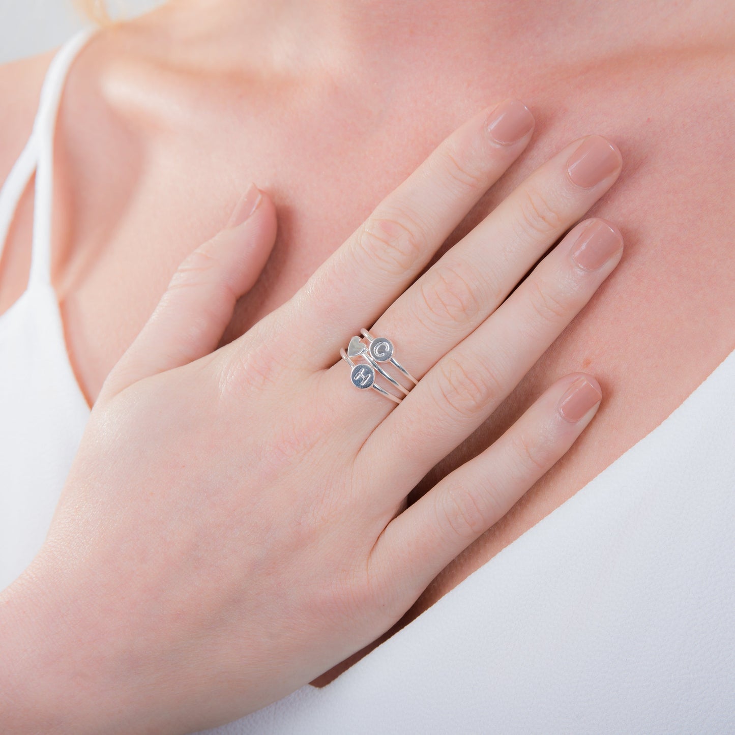 Sterling Silver Heart Slider Bead Adjustable Stacking Ring
