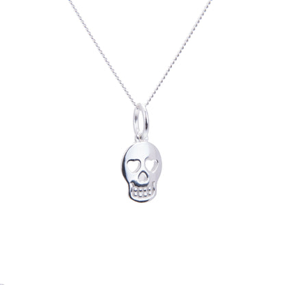 Sterling Silver Heart Skull Necklace - 14 - 32 Inches
