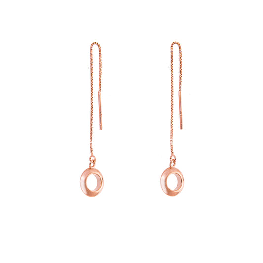 Rose Gold Plated Sterling Silver Circle Pull Through Earrings