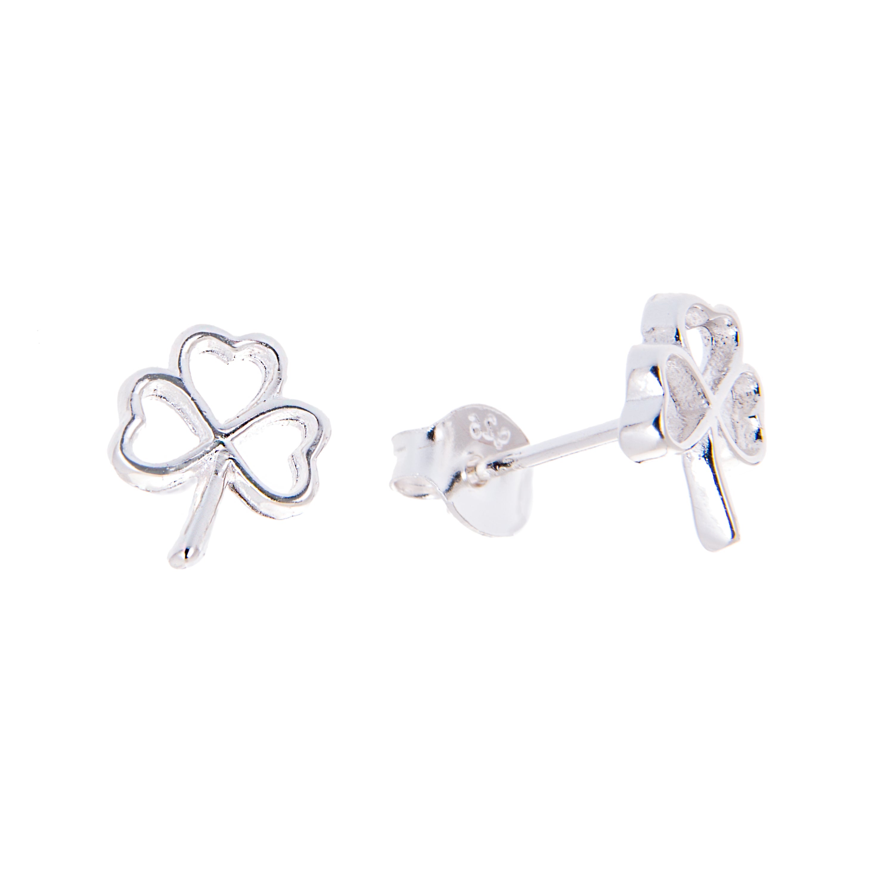 Sterling Silver 3 Clover Heart Stud Earrings