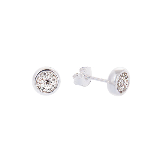 Sterling Silver Round Clear CZ Pave Stud Earrings
