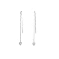 Sterling Silver Heart Clear CZ Pave Drop Dangle Pull Through Earrings
