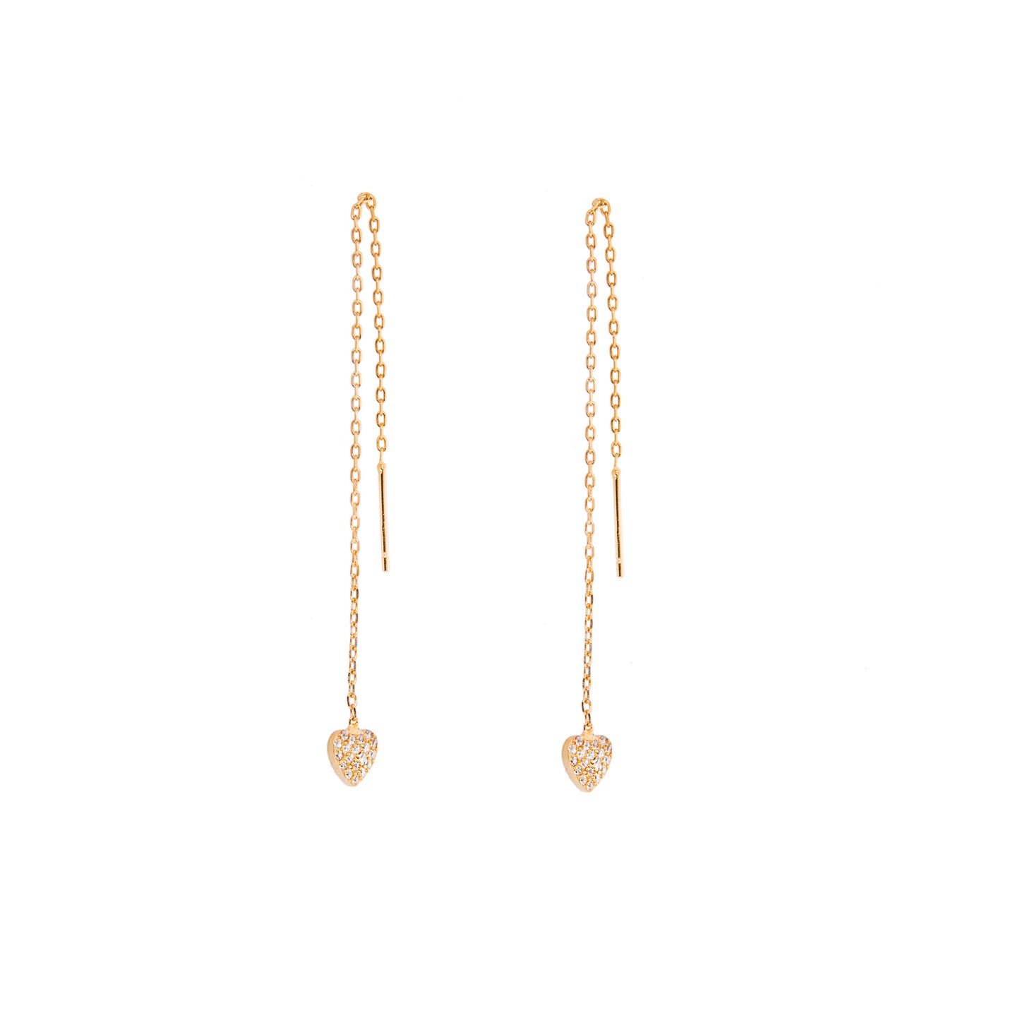 Gold Plated Sterling Silver Heart Clear CZ Pave Drop Dangle Pull Through Earrings