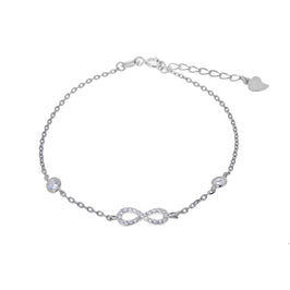 Fine Sterling Silver Infinity & Round CZ Adjustable Bracelet