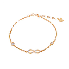 Gold Plated Fine Sterling Silver Infinity & Round Clear CZ Adjustable Bracelet