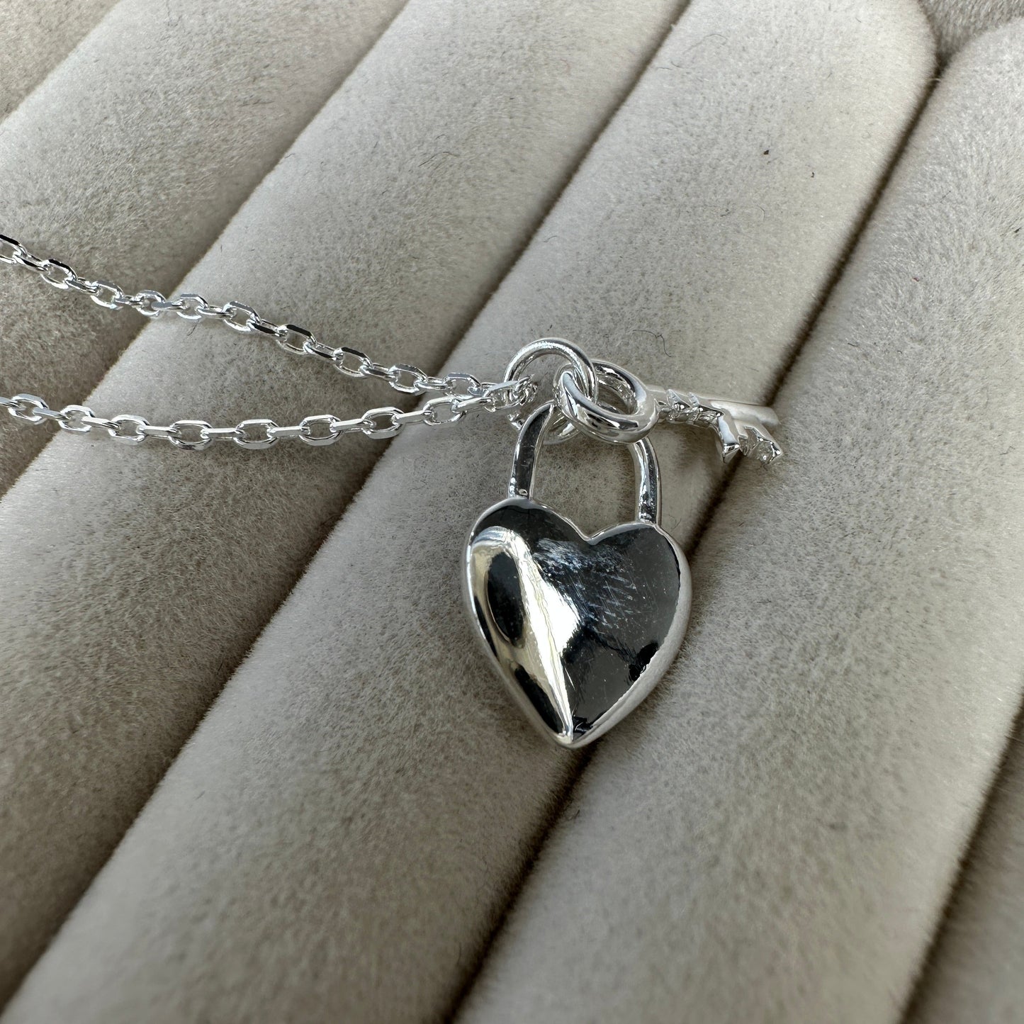 Sterling Silver Key & Heart Padlock Adjustable Bracelet