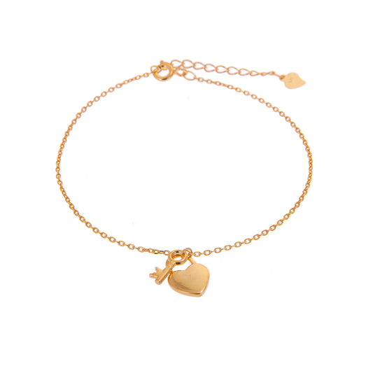 Gold Plated Sterling Silver Key & Heart Padlock Adjustable Bracelet