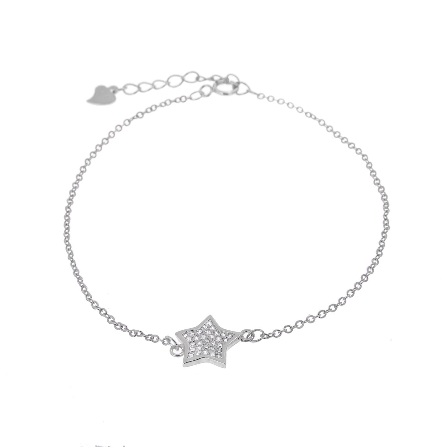 Sterling Silver Star Clear CZ Pave Adjustable Bracelet