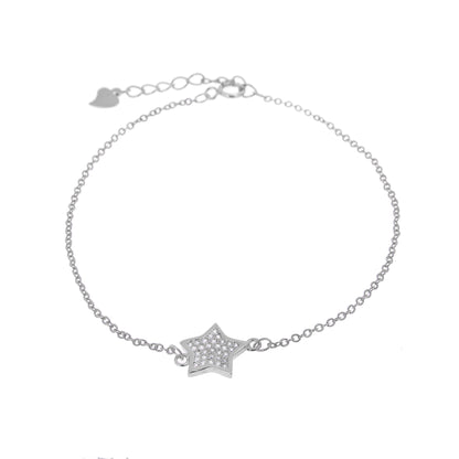 Sterling Silver Star Clear CZ Pave Adjustable Bracelet