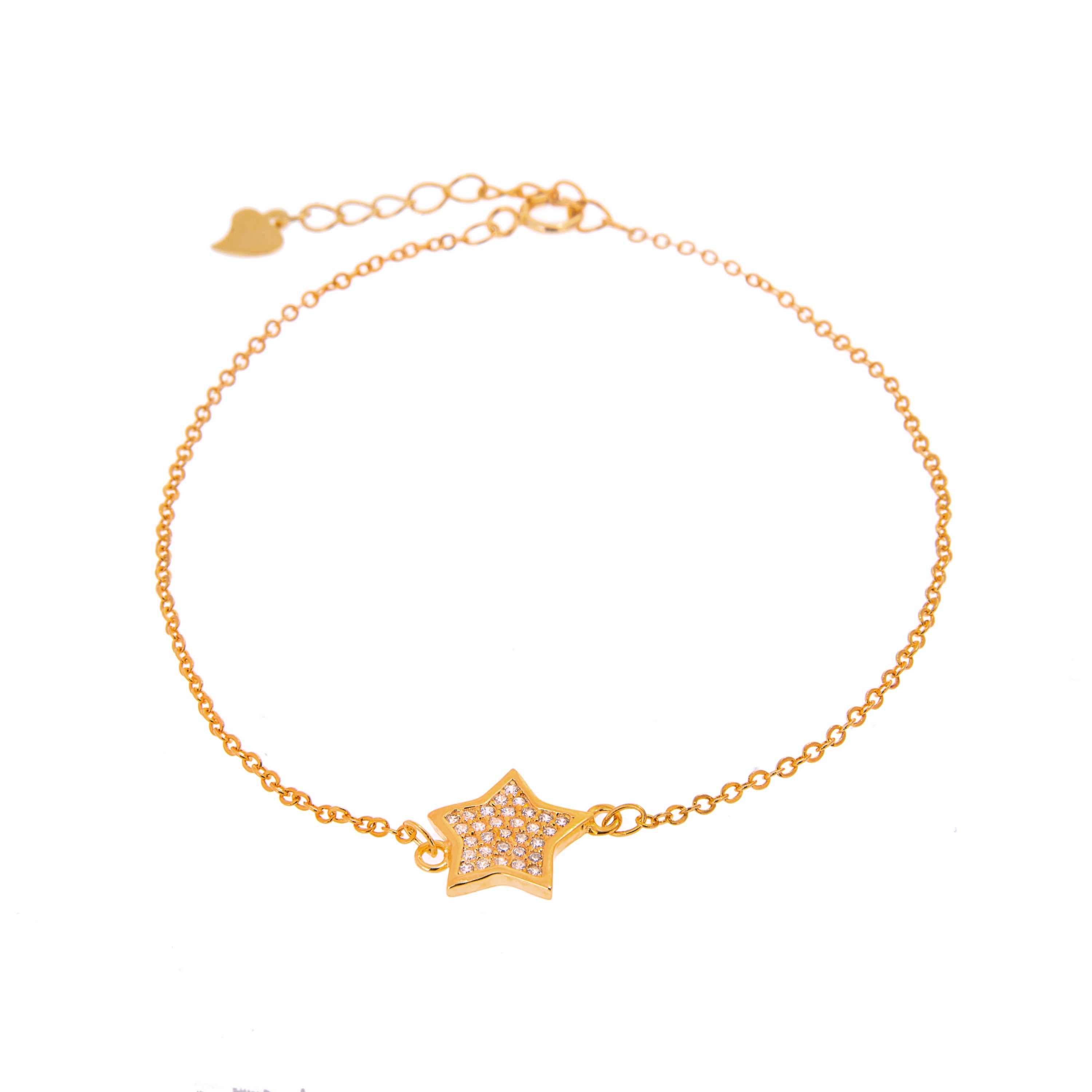 Gold Plated Sterling Silver Star Clear CZ Pave Adjustable Bracelet