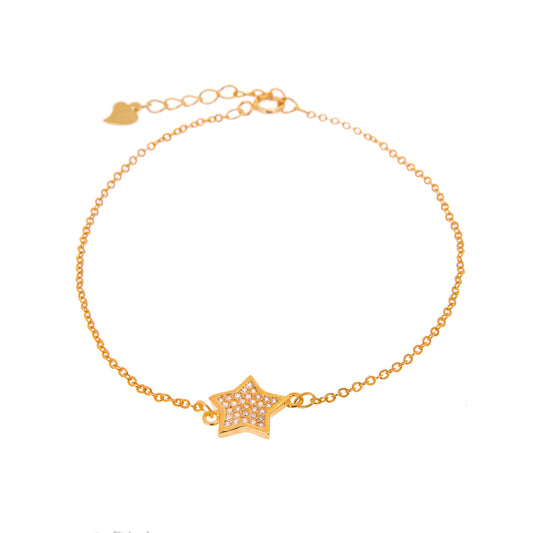Gold Plated Sterling Silver Star Clear CZ Pave Adjustable Bracelet